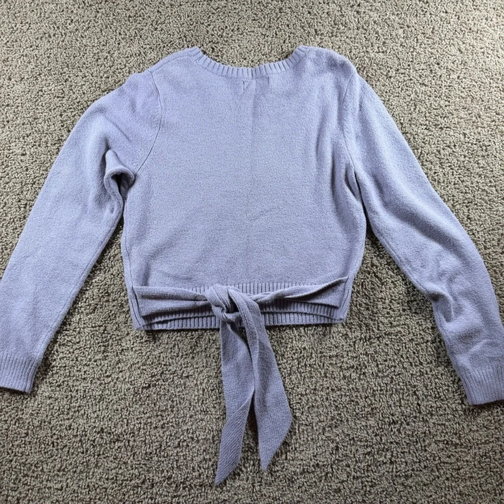 Hollister pastel Lavender Tie Front Crop Sweater Women XL Knit preppy Balletcore